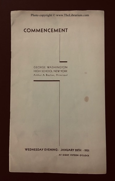 Image for Commencement Program; George Washington High School, New York; Wednesday Evening, January 28th, 1931, at Eight Fifteen O’Clock